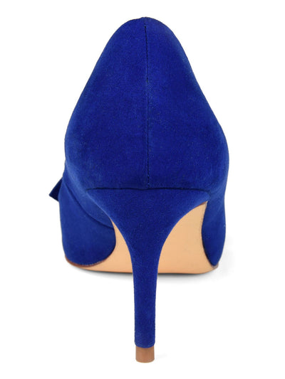 JOURNEE COLLECTION Womens Blue Ruffled Metallic Marek Pointed Toe Kitten Heel Slip On Dress Pumps Shoes 7