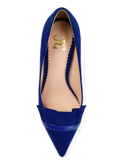 JOURNEE COLLECTION Womens Blue Ruffled Metallic Marek Pointed Toe Kitten Heel Slip On Dress Pumps Shoes