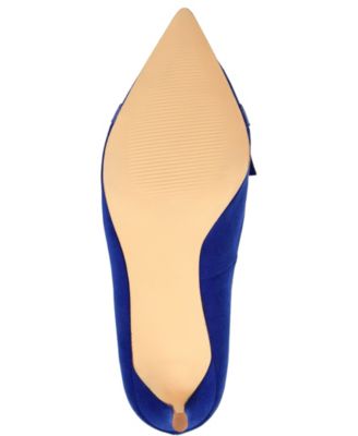 JOURNEE COLLECTION Womens Blue Ruffled Metallic Marek Pointed Toe Kitten Heel Slip On Dress Pumps Shoes M