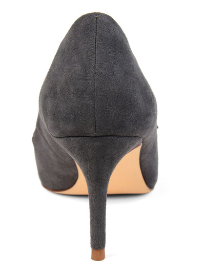 JOURNEE COLLECTION Womens Gray Ruffled Metallic Marek Pointed Toe Kitten Heel Slip On Pumps Shoes 6.5