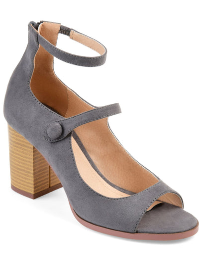 JOURNEE Womens Gray Ankle Strap Cushioned Open Toe Block Heel Zip-Up Dress Heels Shoes 9.5