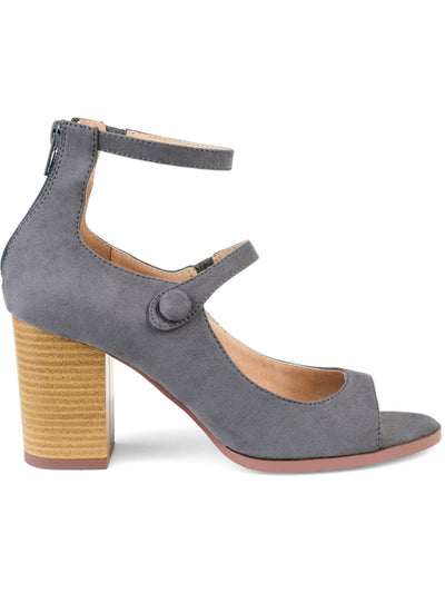 JOURNEE Womens Gray Ankle Strap Cushioned Open Toe Block Heel Zip-Up Dress Heels Shoes 9.5