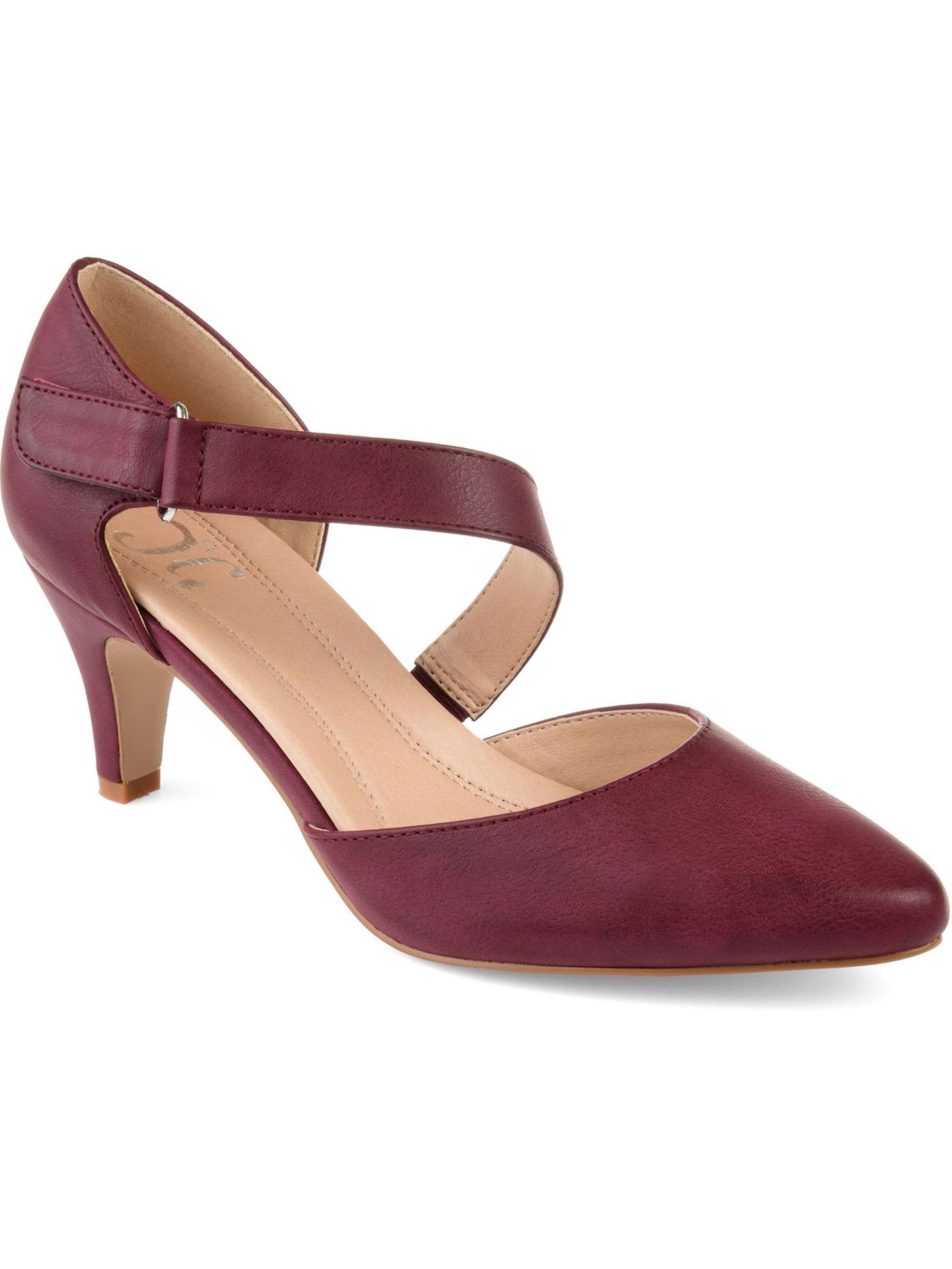 JOURNEE COLLECTION Womens Red Asymmetrical Adjustable Padded Tillis Almond Toe Kitten Heel Dress Pumps Shoes 9.5