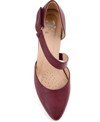 JOURNEE COLLECTION Womens Red Asymmetrical Adjustable Padded Tillis Almond Toe Kitten Heel Dress Pumps Shoes