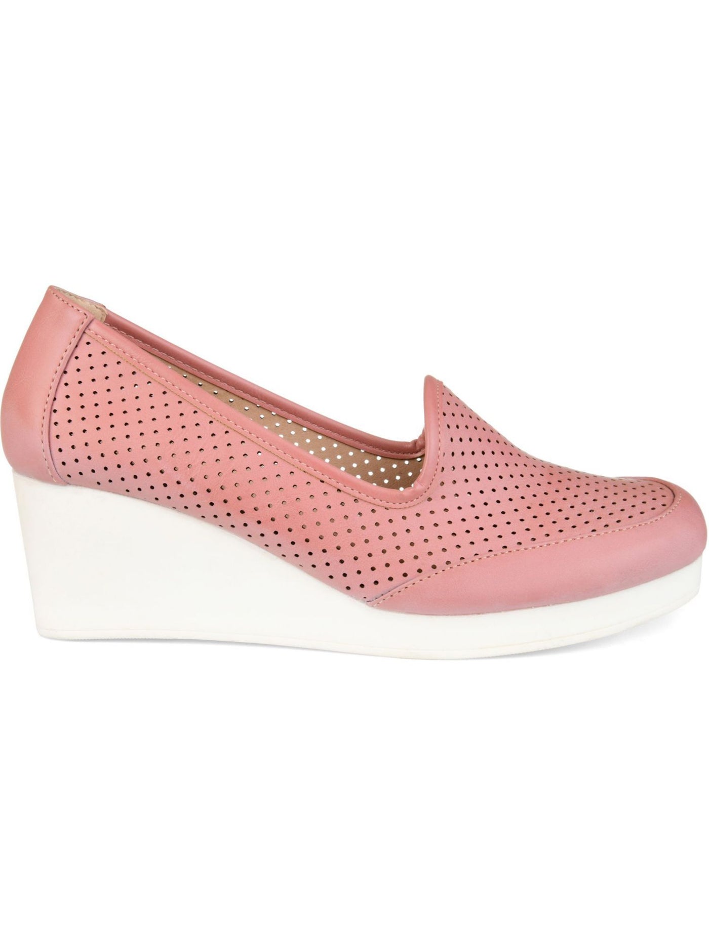 JOURNEE COLLECTION Womens Pink Perforated Cushioned Round Toe Wedge Slip On Heels Shoes 8.5