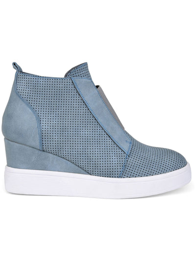 JOURNEE COLLECTION Womens Blue Pinhole Texture 1" Platform Clara Almond Toe Wedge Zip-Up Athletic Sneakers Shoes 11
