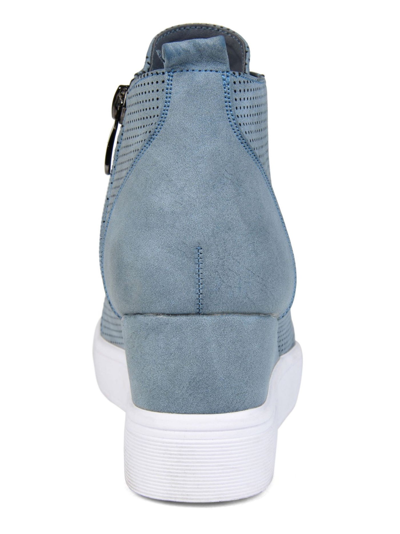 JOURNEE COLLECTION Womens Blue Pinhole Texture 1" Platform Clara Almond Toe Wedge Zip-Up Athletic Sneakers Shoes 11
