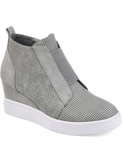 JOURNEE COLLECTION Womens Gray Pinhole Texture 1" Platform Clara Almond Toe Wedge Zip-Up Athletic Sneakers Shoes 6