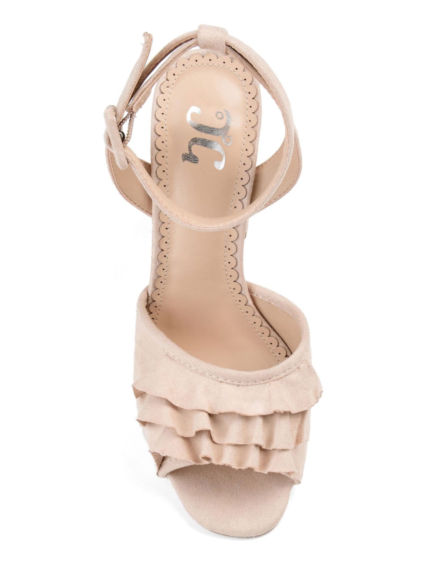 JOURNEE COLLECTION Womens Taupe Beige Ankle Strap Ruffled Becca Open Toe Block Heel Buckle Pumps Shoes 12