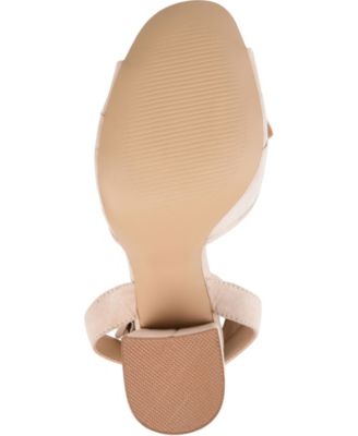JOURNEE COLLECTION Womens Taupe Beige Ankle Strap Ruffled Becca Open Toe Block Heel Buckle Pumps Shoes