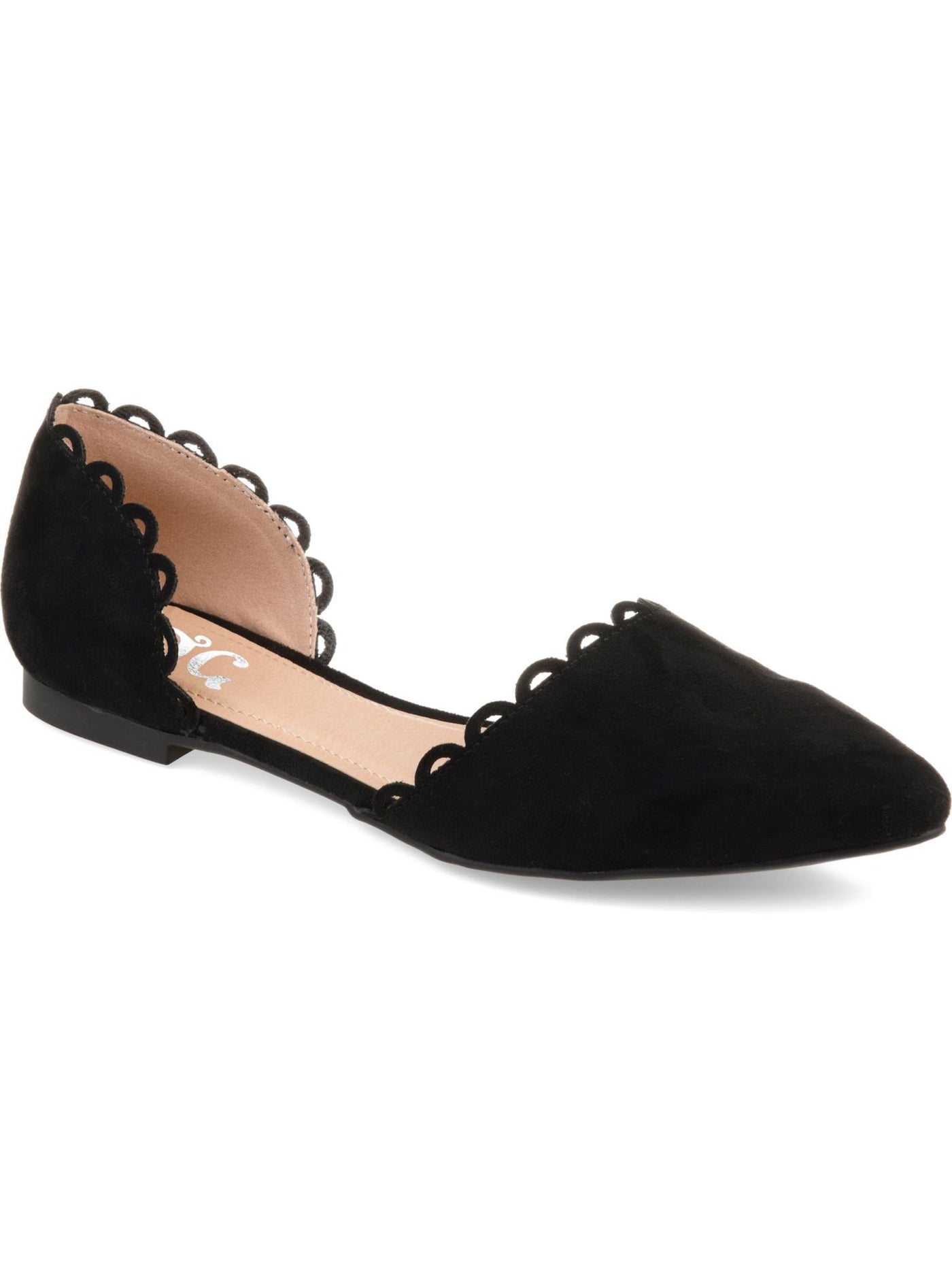 JOURNEE COLLECTION Womens Black Padded Scalloped Cut Out Jezlin Almond Toe Slip On Flats Shoes 8