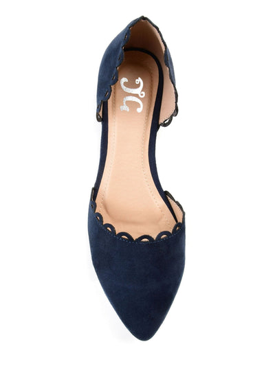 JOURNEE COLLECTION Womens Navy Cut Outs Scalloped Cushioned Jezlin Pointed Toe Block Heel Slip On Flats Shoes 9.5 M