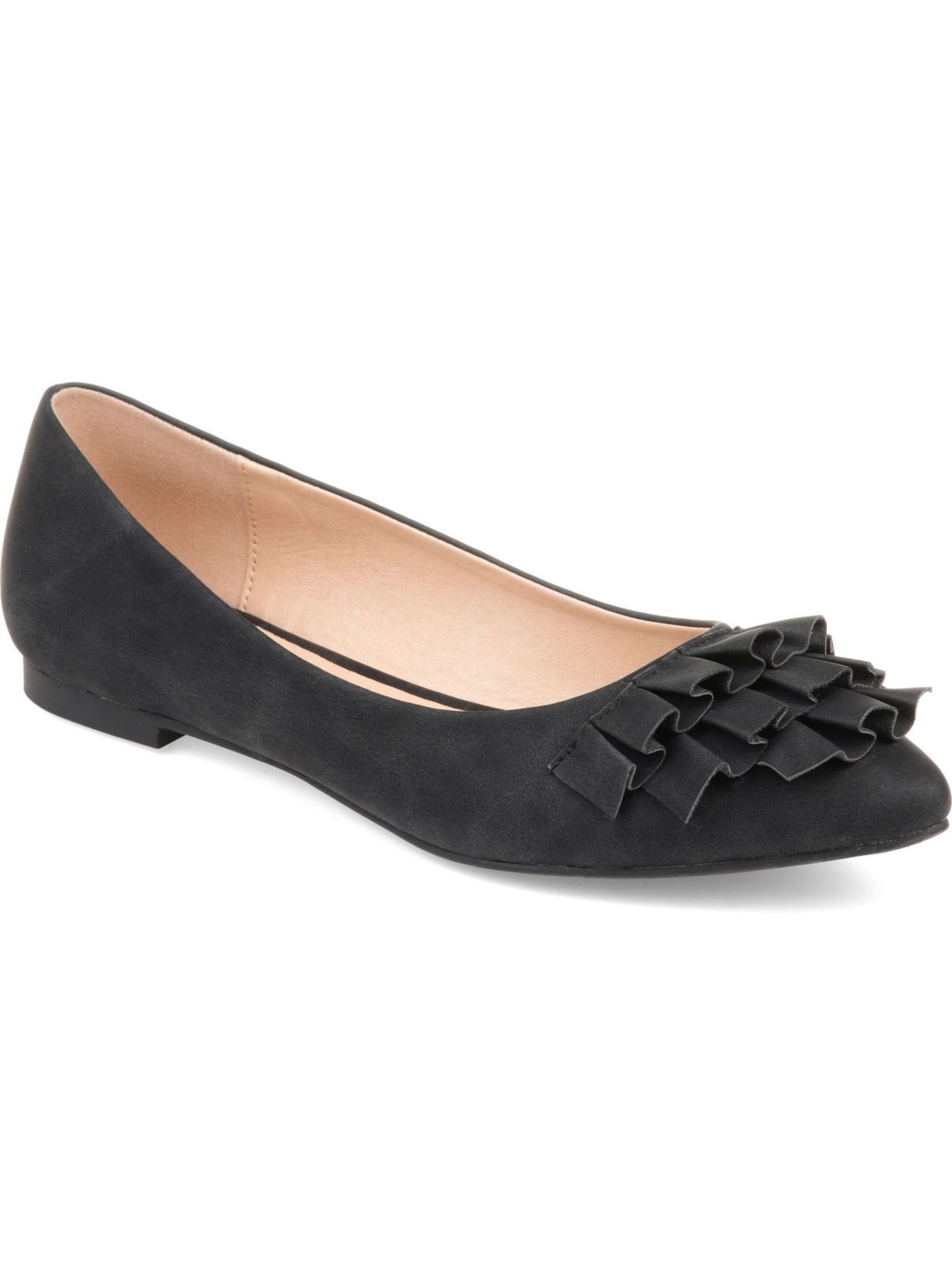 JOURNEE COLLECTION Womens Black Ruffled Judy Pointed Toe Slip On Ballet Flats 8.5