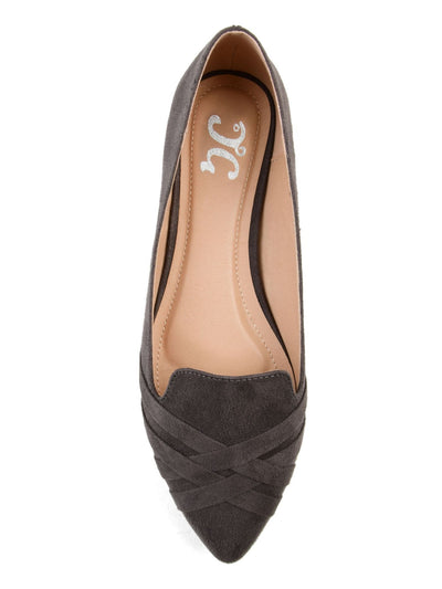 JOURNEE COLLECTION Womens Gray Padded Woven Mindee Pointed Toe Slip On Ballet Flats 6