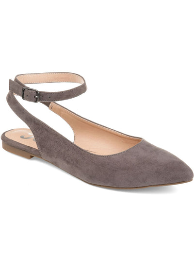 JOURNEE COLLECTION Womens Gray Elastic Cushioned Ankle Strap Preea Almond Toe Block Heel Buckle Ballet Flats 5.5 M