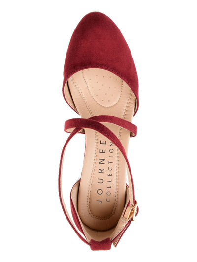 JOURNEE COLLECTION Womens Burgundy Crisscross Straps Foster Almond Toe Block Heel Buckle Pumps Shoes