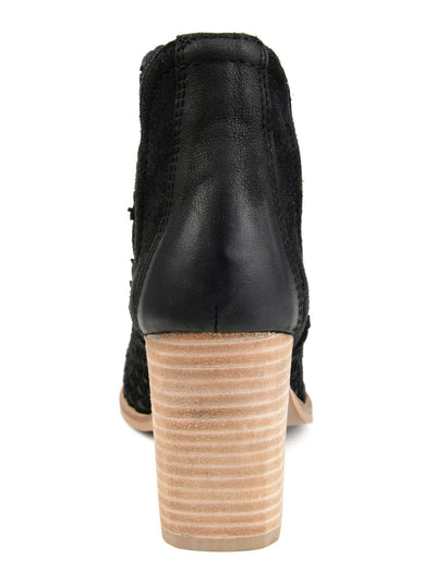 JOURNEE SIGNATURE Womens Black Side Cutouts Woven Padded Kevona Almond Toe Block Heel Slip On Leather Booties 7.5 M