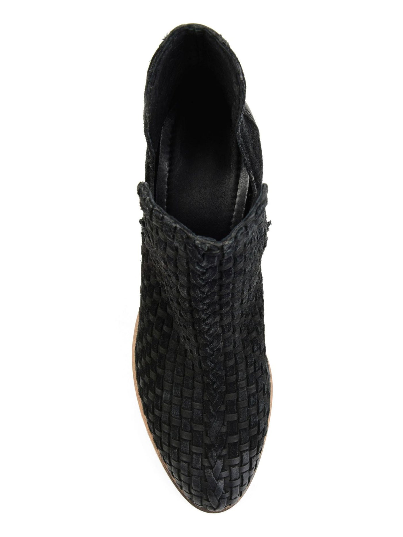 JOURNEE SIGNATURE Womens Black Side Cutouts Woven Padded Kevona Almond Toe Block Heel Slip On Leather Booties 7.5 M