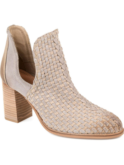 JOURNEE SIGNATURE Womens Gray Side Cutouts Woven Padded Kevona Almond Toe Block Heel Slip On Leather Booties 8 M