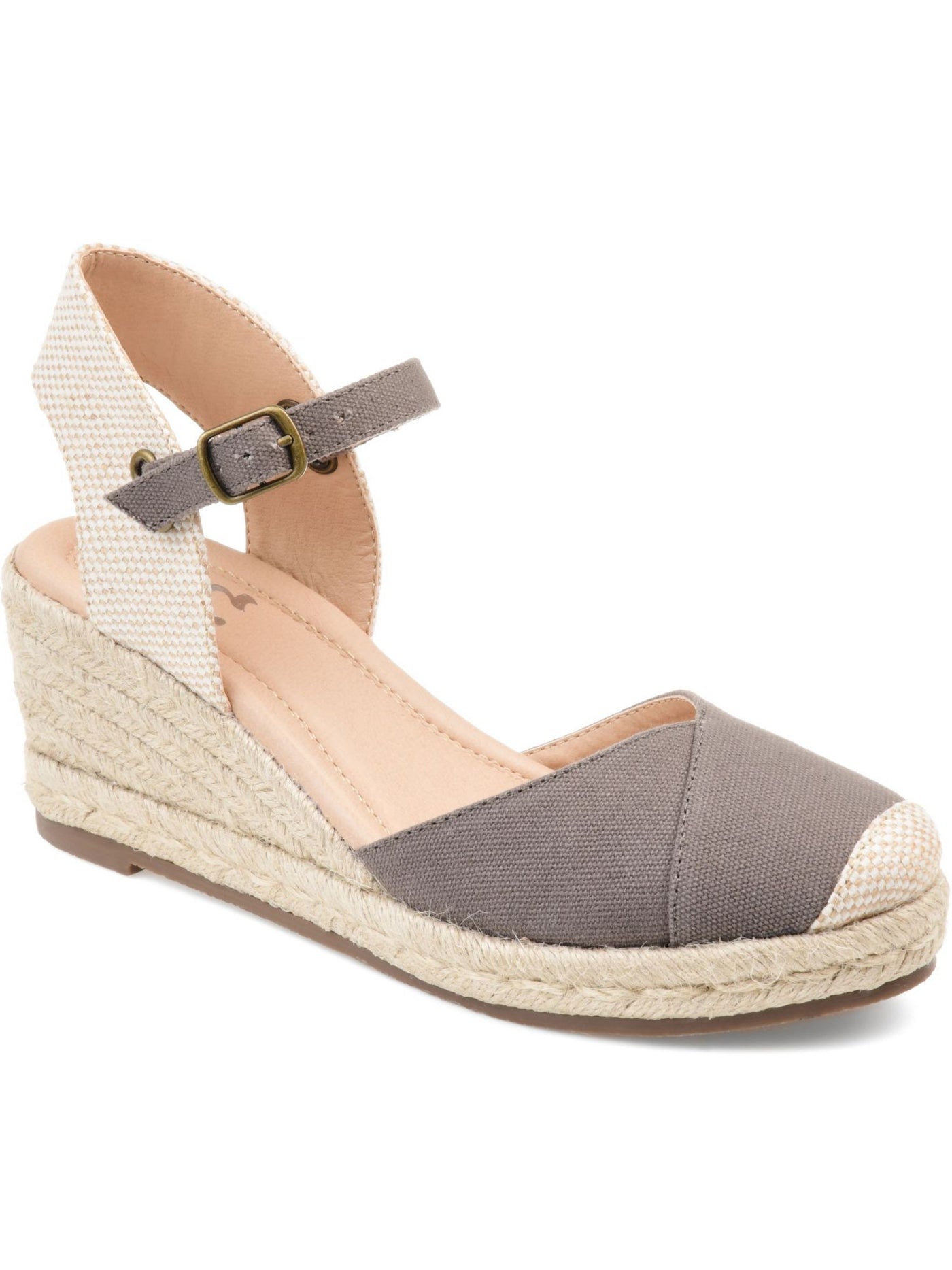 JOURNEE COLLECTION Womens Gray Toe Design Ankle Strap Padded Ashlyn Round Toe Wedge Buckle Espadrille Shoes 8.5