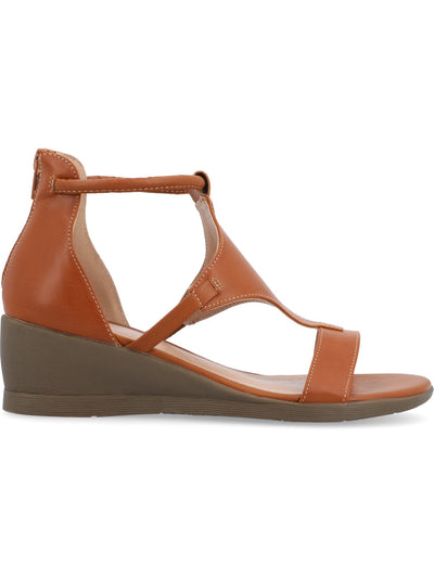 JOURNEE COLLECTION Womens Tan Brown Caged Design Ankle Strap Padded Trayle Open Toe Wedge Zip-Up Heeled Sandal 6 W