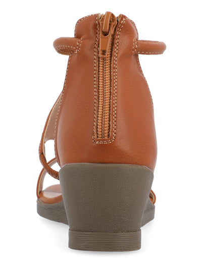 JOURNEE COLLECTION Womens Tan Brown Caged Design Ankle Strap Padded Trayle Open Toe Wedge Zip-Up Heeled Sandal 6 W