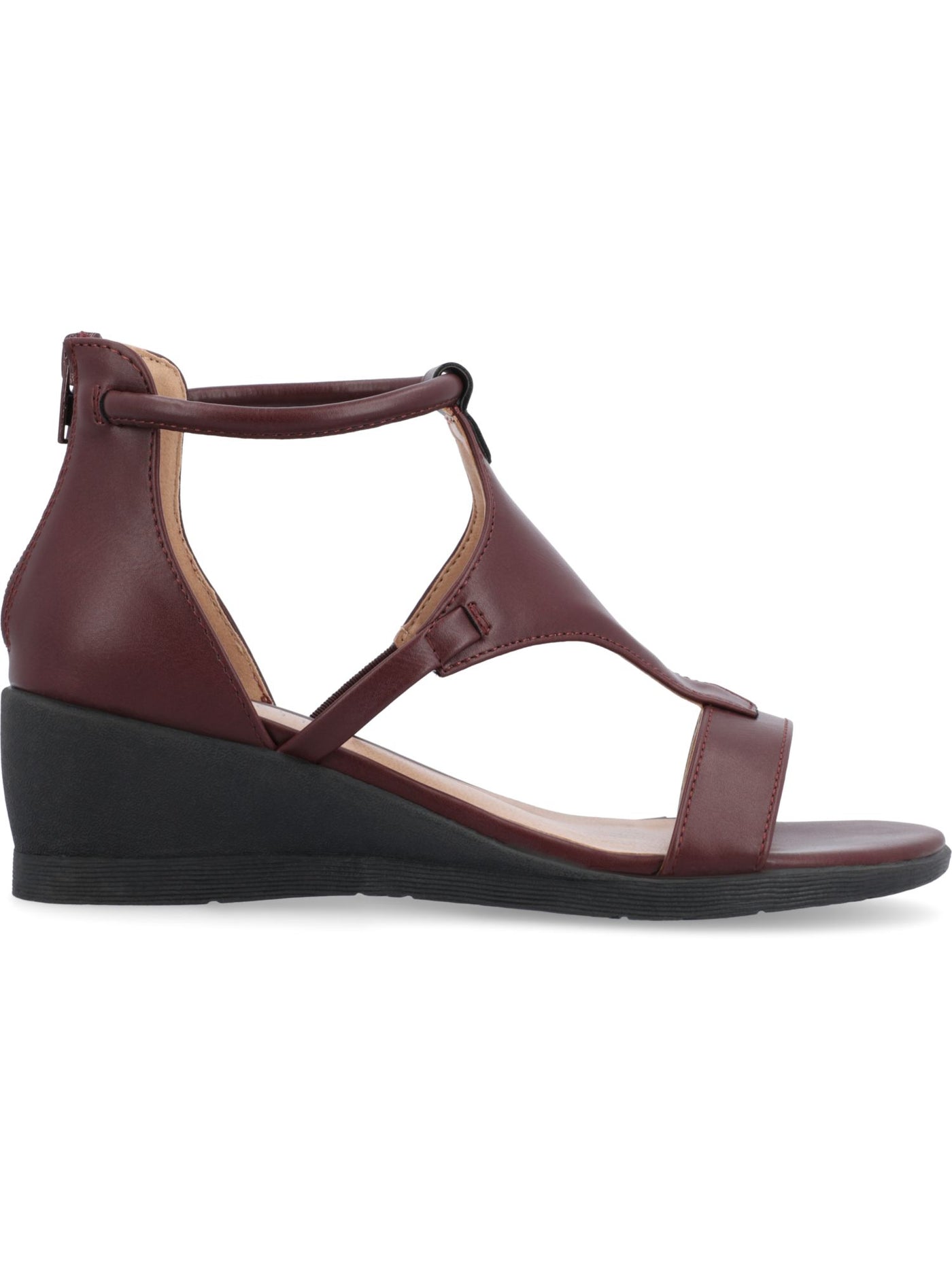 JOURNEE COLLECTION Womens Wine Burgundy Padded Stretch Strappy Ankle Strap Trayle Round Toe Wedge Zip-Up Sandals Shoes 7.5