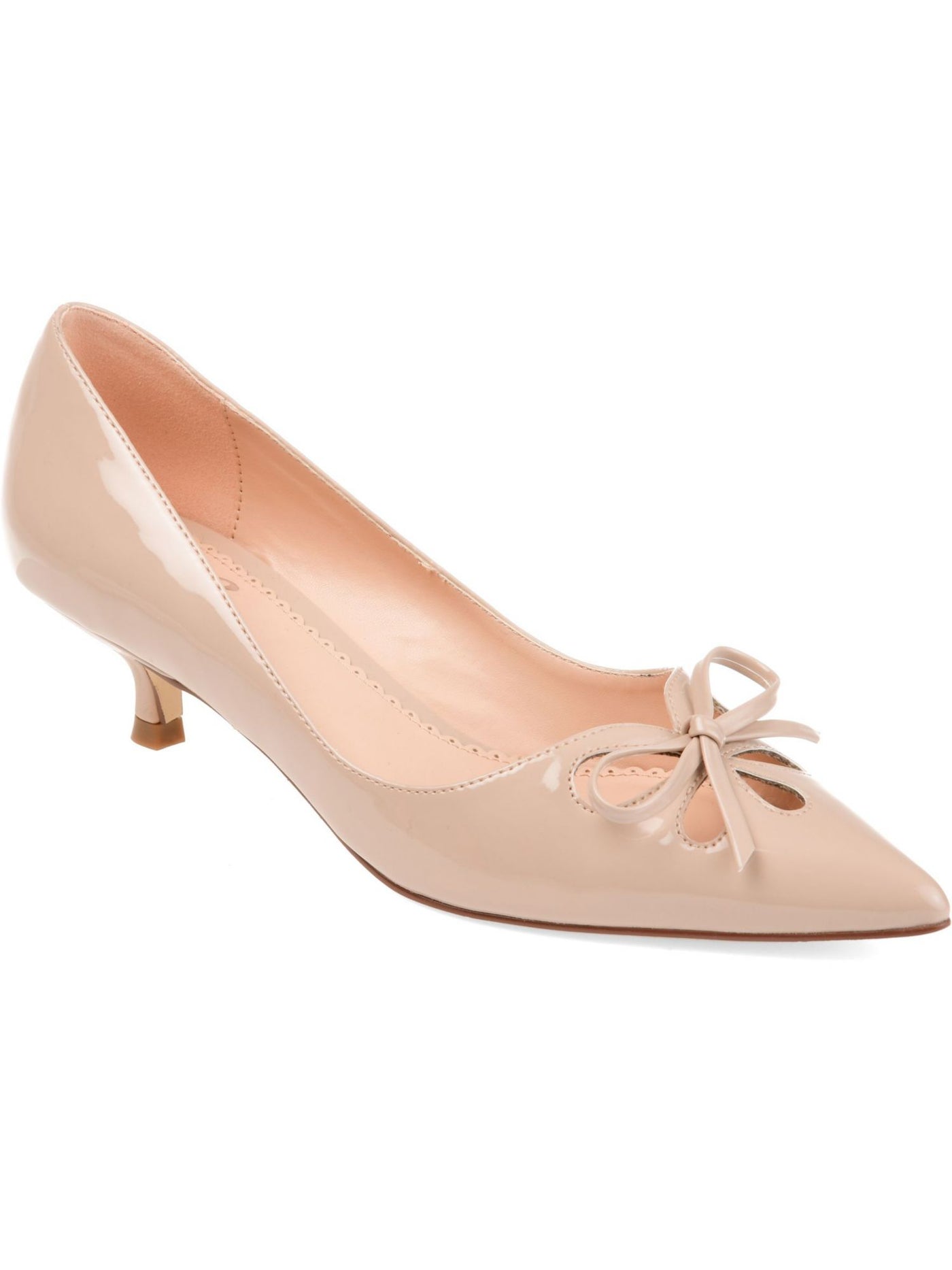 JOURNEE COLLECTION Womens Beige Bow Accent Padded Cut Out Lutana Pointed Toe Kitten Heel Slip On Dress Pumps Shoes 10 M