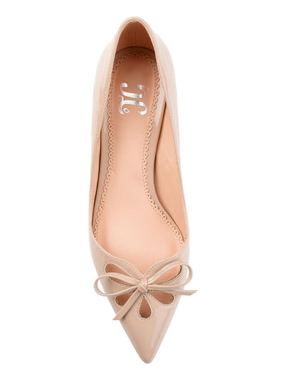 JOURNEE COLLECTION Womens Beige Bow Accent Padded Cut Out Lutana Pointed Toe Kitten Heel Slip On Dress Pumps Shoes 10 M