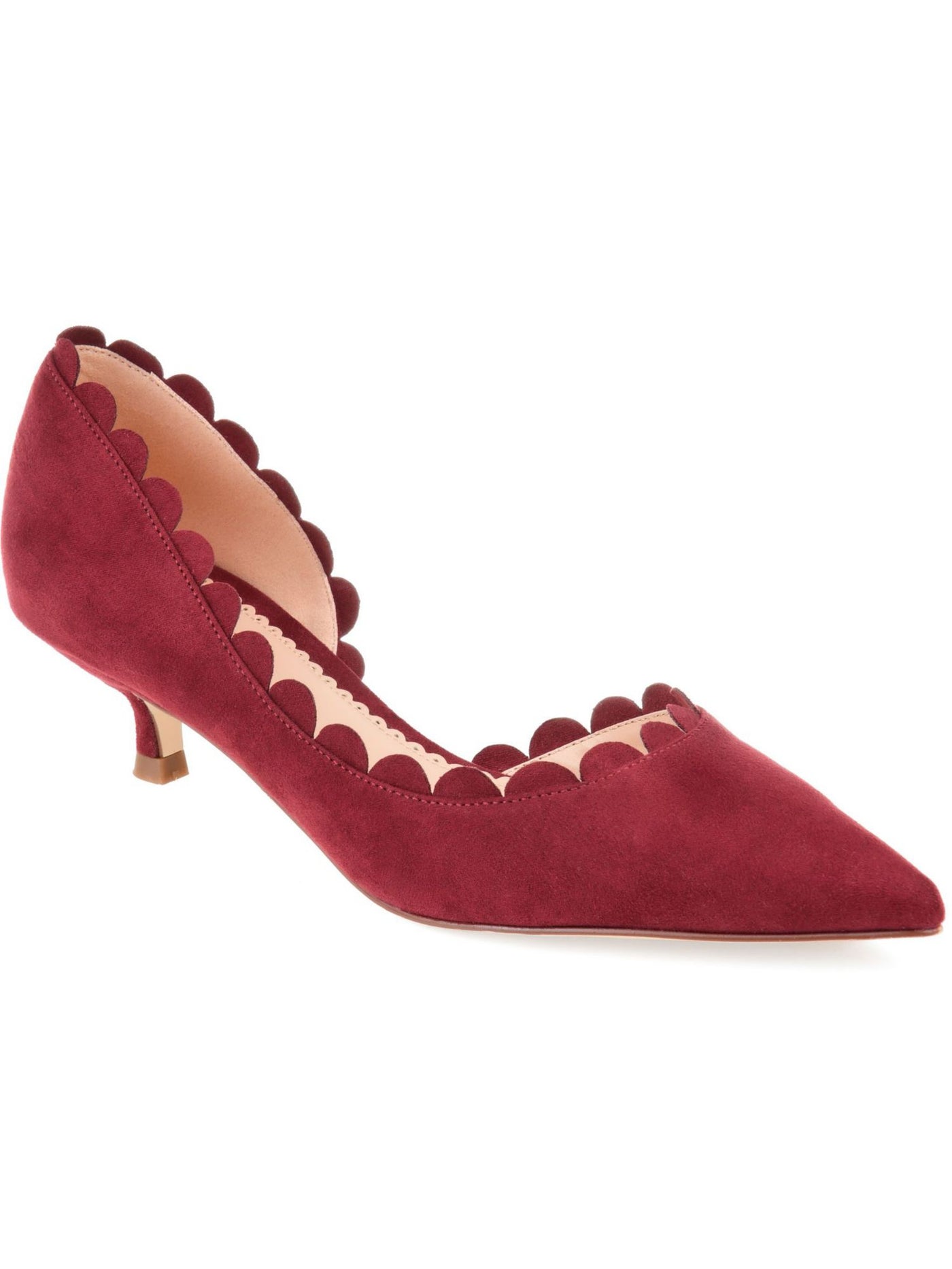 JOURNEE COLLECTION Womens Burgundy D'orsay Scalloped Edge Detail Taavi Pointed Toe Kitten Heel Slip On Dress Pumps Shoes 8.5