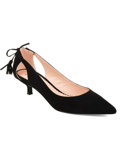 JOURNEE COLLECTION Womens Black Padded Cut Out Bow Accent Bindi Pointed Toe Kitten Heel Slip On Pumps Shoes 6.5