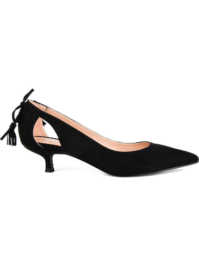 JOURNEE COLLECTION Womens Black Padded Cut Out Bow Accent Bindi Pointed Toe Kitten Heel Slip On Pumps Shoes 6.5