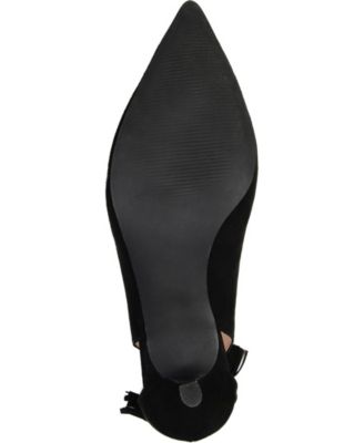 JOURNEE COLLECTION Womens Black Padded Cut Out Bow Accent Bindi Pointed Toe Kitten Heel Slip On Pumps Shoes