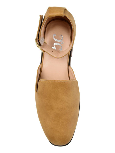 JOURNEE COLLECTION Womens Brown Ankle Strap Padded Loreta Round Toe Block Heel Buckle Flats Shoes 9 W