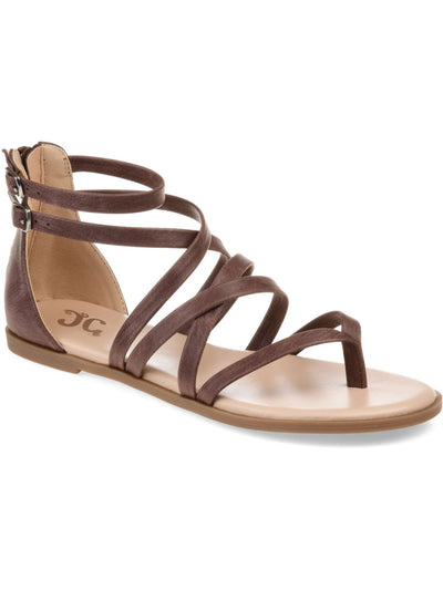 JOURNEE COLLECTION Womens Brown Adjustable Strap Padded Zailie Round Toe Zip-Up Gladiator Sandles 8