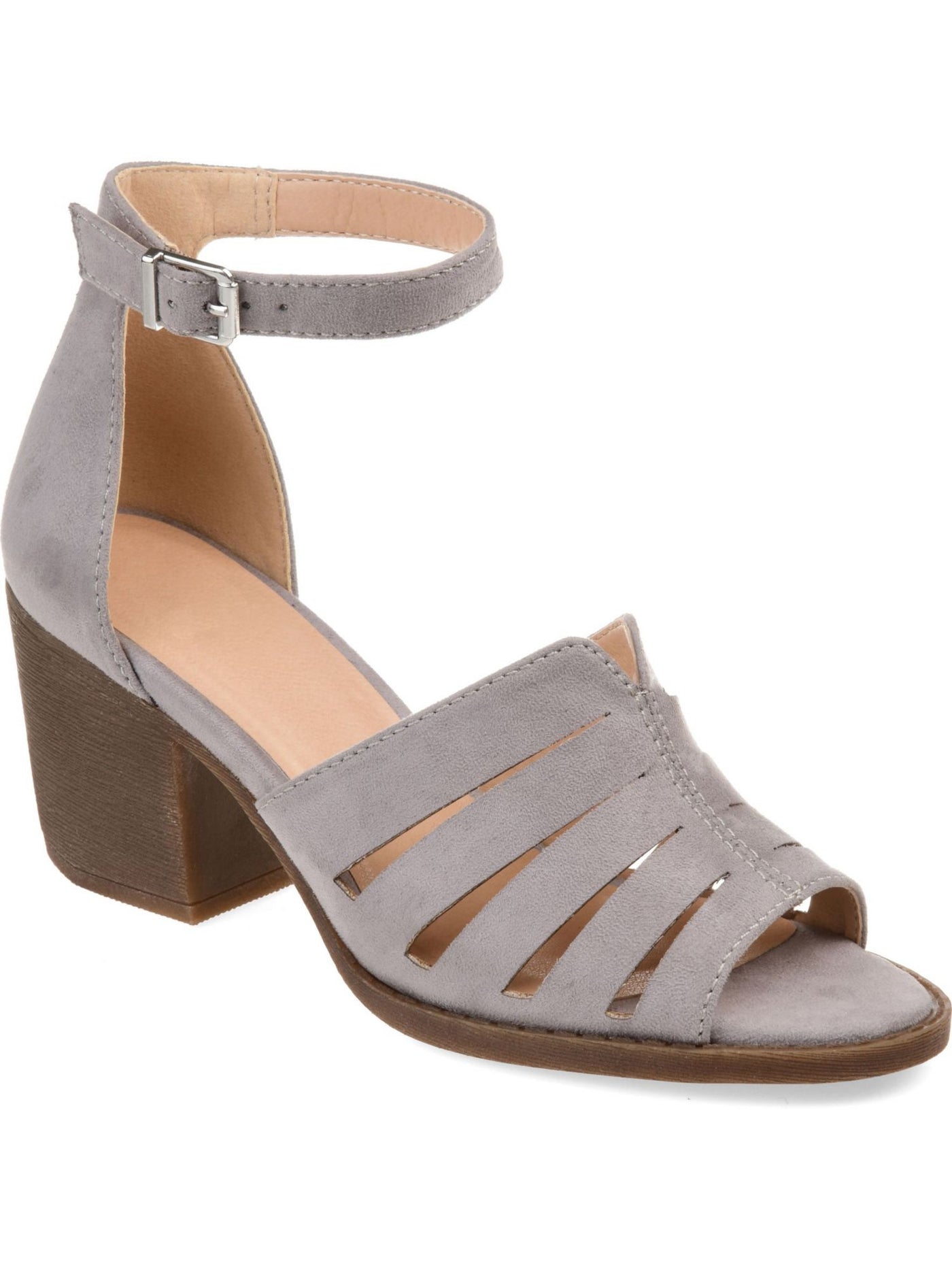 JOURNEE COLLECTION Womens Gray Caged Design Ankle Strap Taryn Round Toe Buckle Sandals Shoes 7