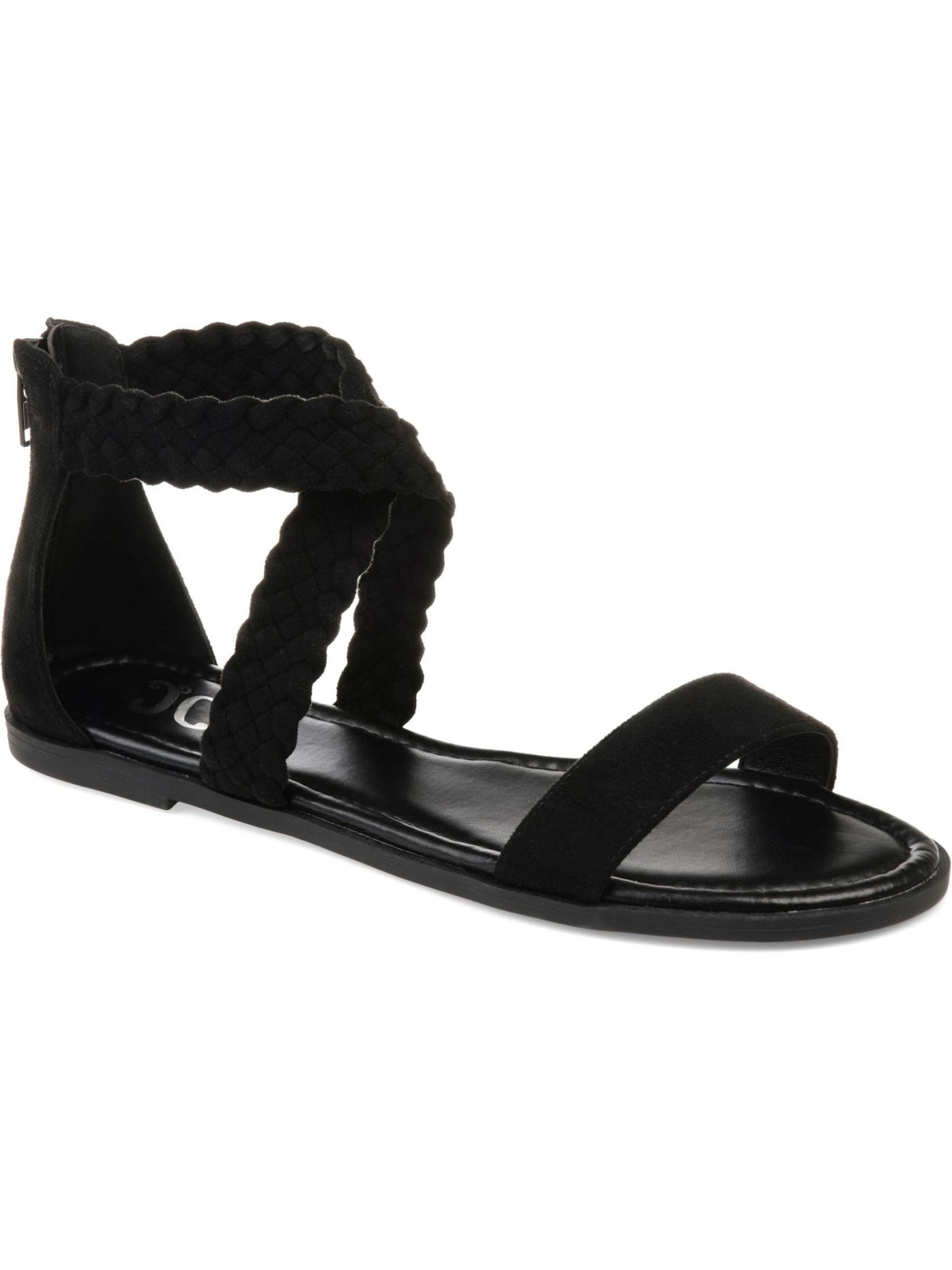 JOURNEE COLLECTION Womens Black Crisscross Ankle Strap Padded Woven Lucinda Round Toe Zip-Up Gladiator Sandals Shoes 8.5