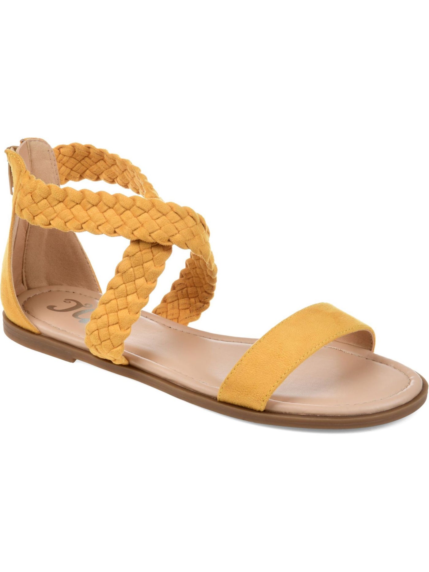 JOURNEE COLLECTION Womens Yellow Crisscross Straps Gladiator Design Ankle Strap Woven Lucinda Round Toe Zip-Up Sandals Shoes 6.5