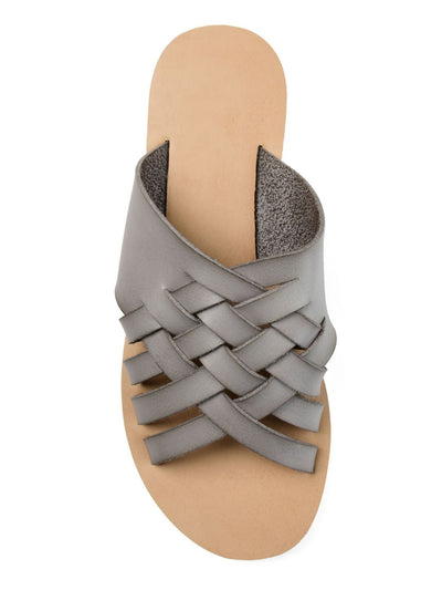JOURNEE COLLECTION Womens Grey Gray Basket Weave Detail Gladiator Inspired Mule Cushioned Strappy Danni Open Toe Slip On Dress Slide Sandals Shoes 7.5