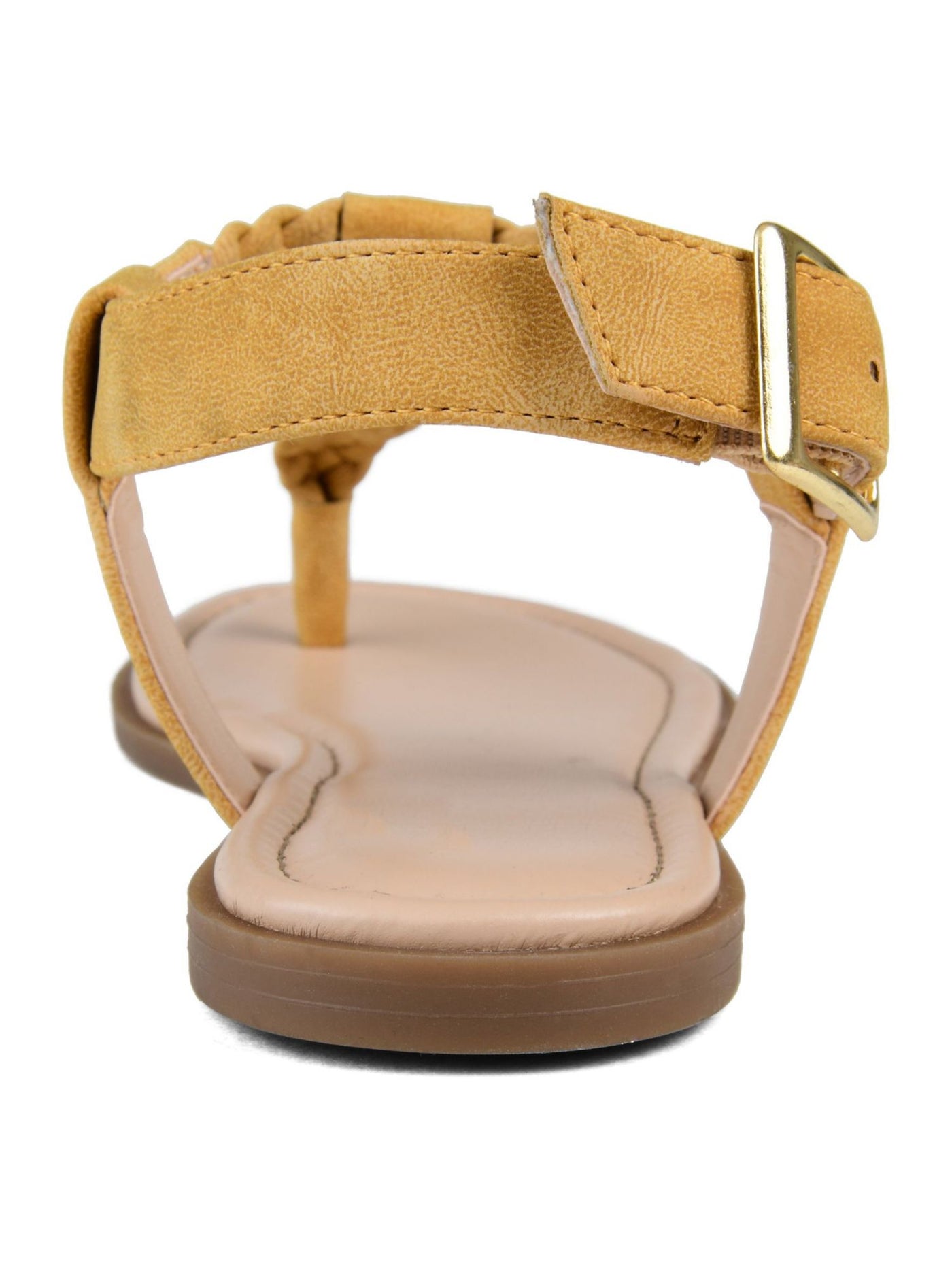JOURNEE COLLECTION Womens Yellow Studded Buckle Accent Comfort T-Strap Genevive Round Toe Buckle Sandals Shoes 5.5