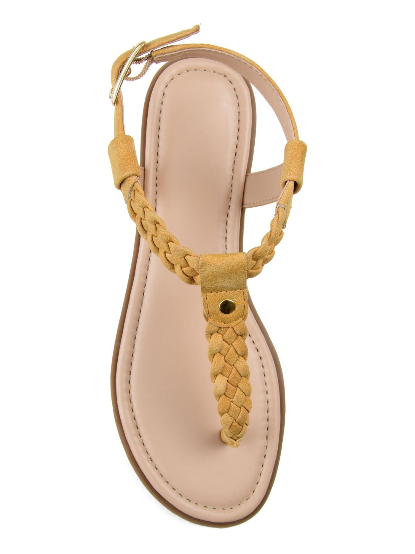 JOURNEE COLLECTION Womens Yellow Studded Buckle Accent Comfort T-Strap Genevive Round Toe Buckle Sandals Shoes 9 M