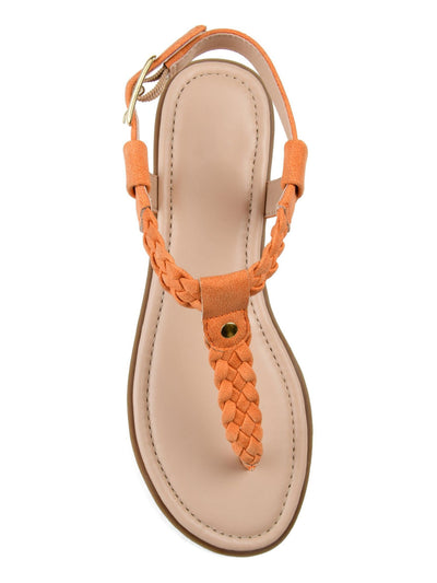 JOURNEE COLLECTION Womens Orange Cushioned Buckle Accent T-Strap Genevive Round Toe Buckle Thong Sandals Shoes 8 M