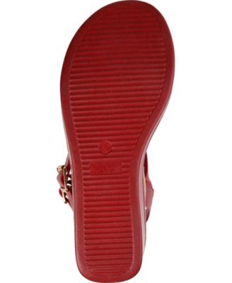 JOURNEE COLLECTION Womens Red Dual Buckle Adjustable Strap Cushioned Bianca Open Toe Wedge Buckle Sandals Shoes