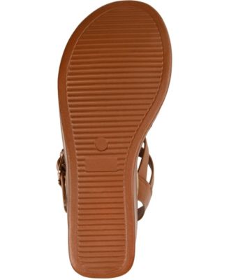 JOURNEE COLLECTION Womens Brown 1" Platform Adjustable Strap Cushioned Bianca Round Toe Wedge Buckle Thong Sandals Shoes Medium