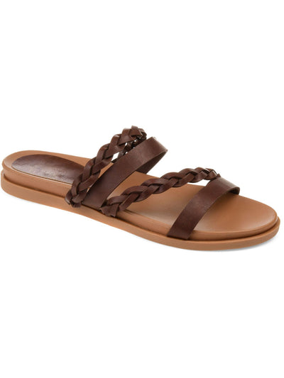 JOURNEE COLLECTION Womens Brown Braided Crossover Strap Flexible Outsole Cushioned Colette Open Toe Slip On Slide Sandals Shoes 9
