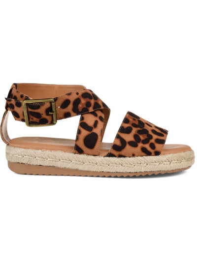 JOURNEE COLLECTION Womens Brown Animal Print Strappy Padded Trinity Round Toe Platform Buckle Espadrille Shoes 5.5 M