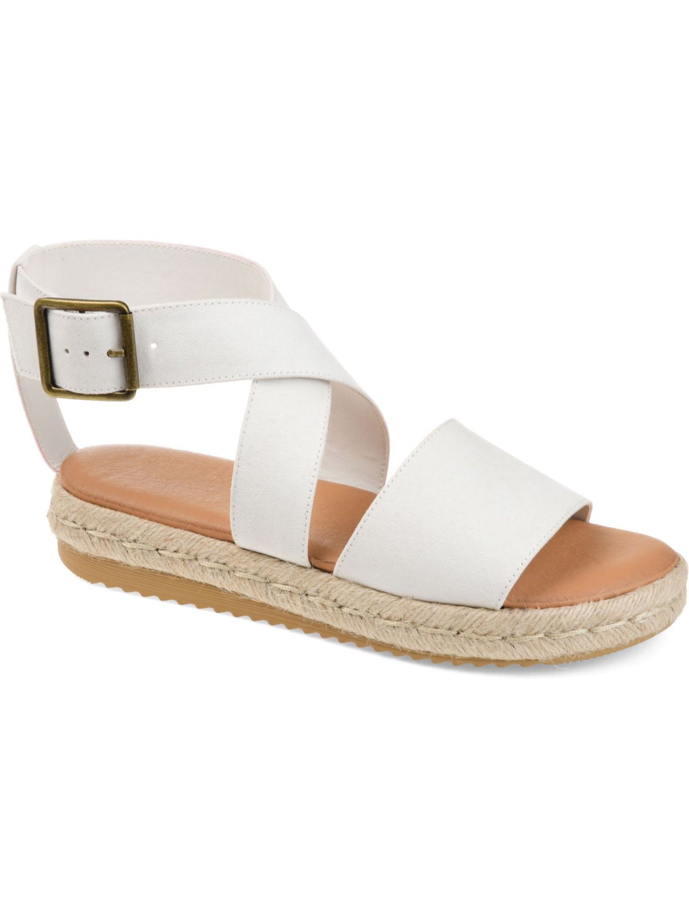JOURNEE COLLECTION Womens White Animal Print Cushioned Stretch Open Toe Wedge Buckle Espadrille Shoes 7