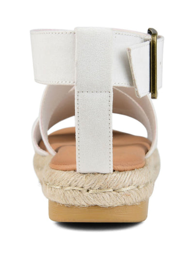 JOURNEE COLLECTION Womens White Animal Print Cushioned Stretch Open Toe Wedge Buckle Espadrille Shoes