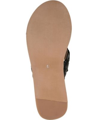 JOURNEE Womens Black Braided Criss-Cross Straps Open Toe Slip On Leather Sandals Shoes Medium