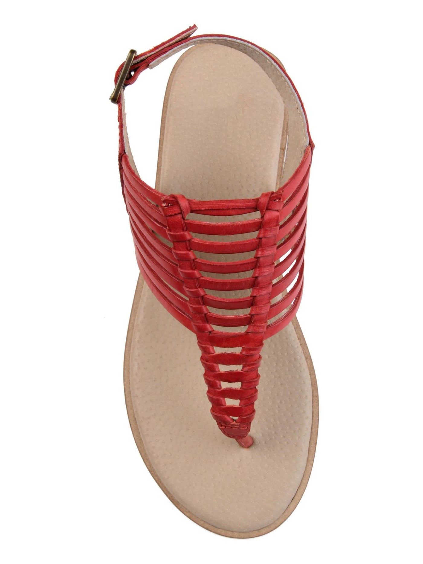 JOURNEE SIGNATURE Womens Red Fishbone Detail Traction Sole Cushioned Adjustable Strap Davis Round Toe Wedge Buckle Leather Slingback Sandal